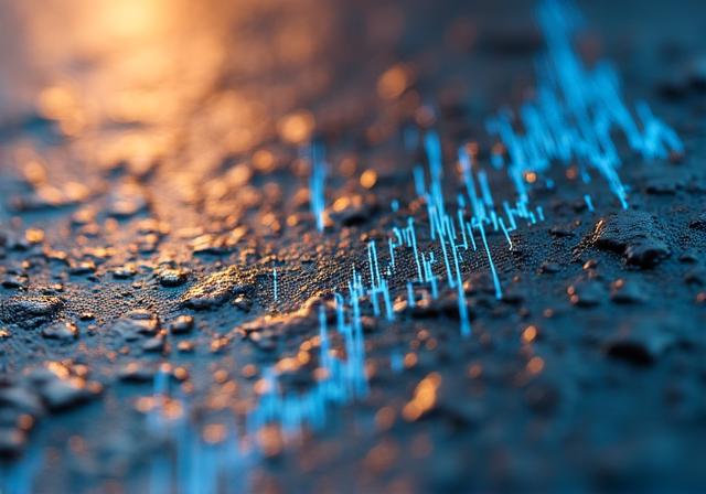 Financial charts overlaid on raw metal textures representing price analysis