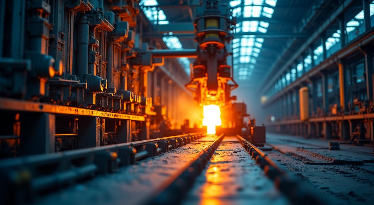 Close-up of molten steel being processed in a modern clean-energy facility